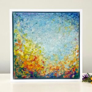 Available, July 2025. An abstract painting on a white background.